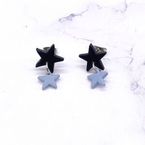 Black and Blue Small Star Dangle Stud Earrings